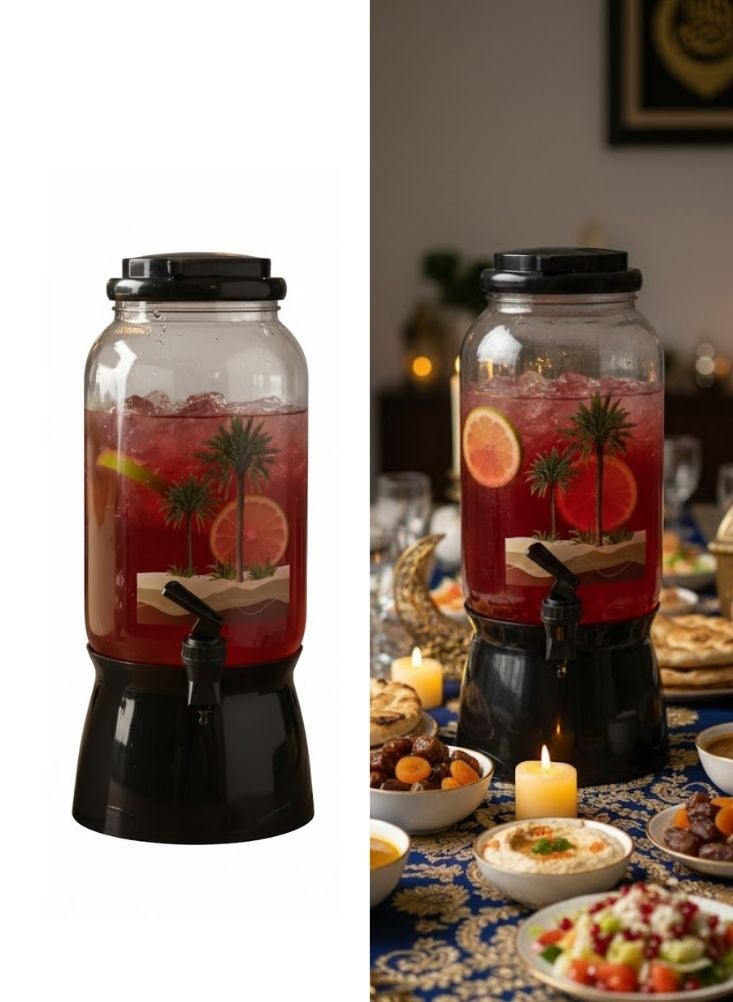 Premium Luxury Glass Juice Dispenser with Black Stand – Premium Ramadan Drink Serving Jar - Image 1